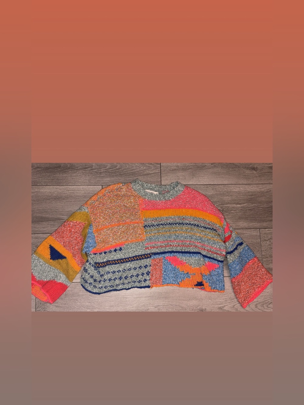 Moon & Madison XS Cropped Multicolor Knit Pullover Sweater Relaxed Fit EUC